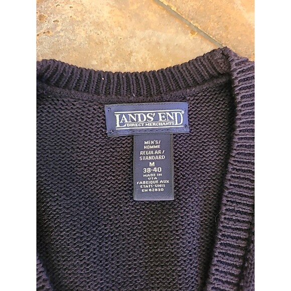 Land's End 100% Cotton Navy Vest Men's Med Preppy Casual Streetwear Fall Grandpa - Picture 2 of 5